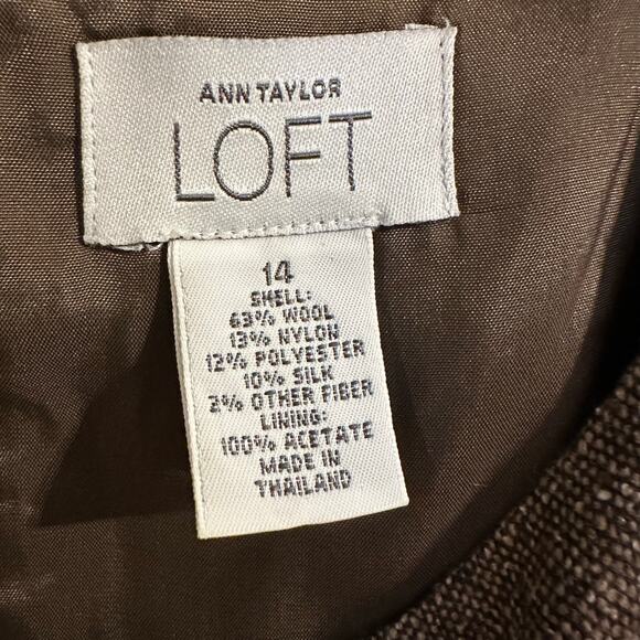 Ann Taylor Loft Sleeveless Brown Dress Wool Blend Casual Career Size 14 - Picture 3 of 9